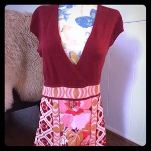 Anthropologie Burgundy Pattern Knit Wrap Dress SzS